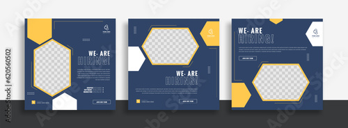 We are hiring job vacancy social media post banner design template with green and black color. We are hiring job vacancy square web banner design.