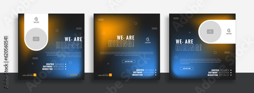 We are hiring job vacancy social media post banner design template with green and black color. We are hiring job vacancy square web banner design.