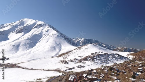 Drone views snow of Oukaimden in the the Atlas mountains of Morocco -Marrakech photo