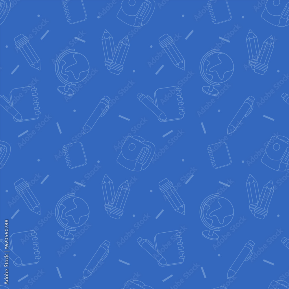 Back to school set of study supplies seamless pattern