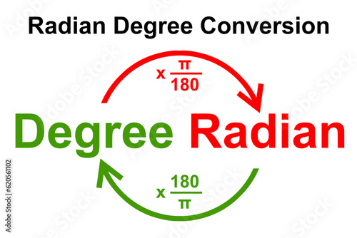Radian and degree conversion on white background