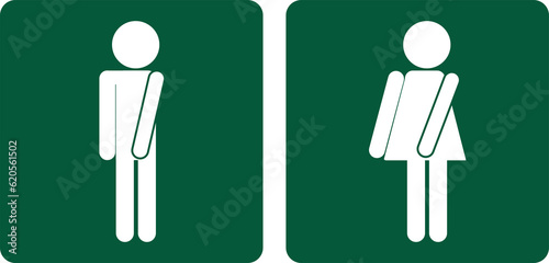 Printable isolated sticker label design of men man and women women, gent and ladies toilet, WC, restroom sign in green square design