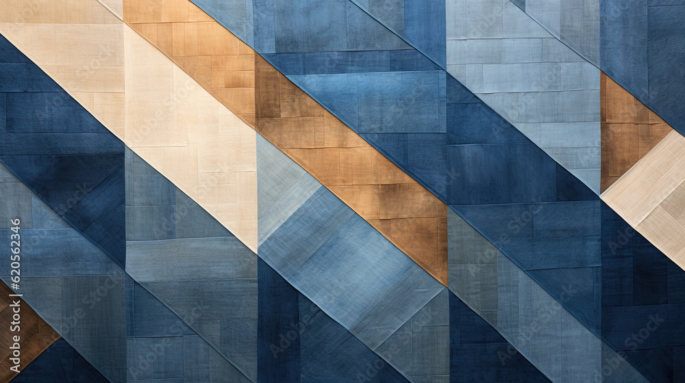 geometric patchwork denim, indigo rusty denim patchwork, wall art pattern, backdrop or wallpaper, generate ai