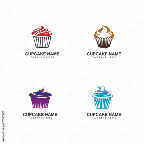 set of cupcake logo vector illustration