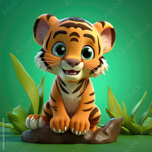 Tiger Cub 3d Pixar-style on solid colored background