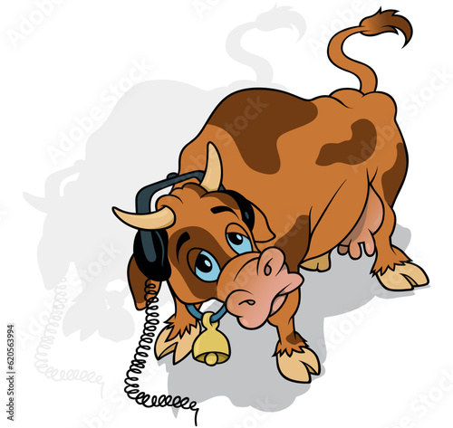 Brown Spotted Cow with Head...