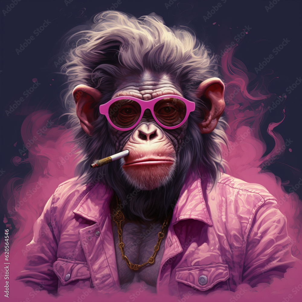 Rosy Marvel: Hyper-Realistic Portrait of a Cool Monkey in Pink