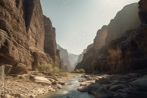 Stunning views of Wadi Al Disah valley in Tabuk, Saudi Arabia. Generative AI