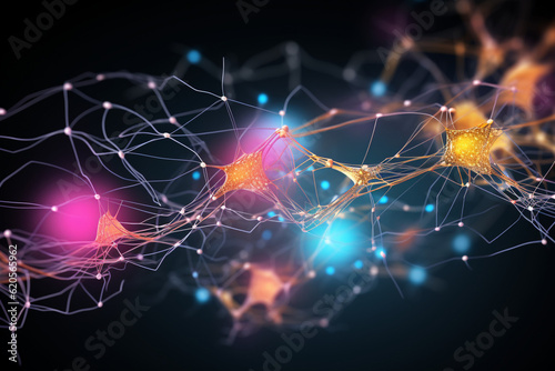 Network of neurons in bright colors. AI generated