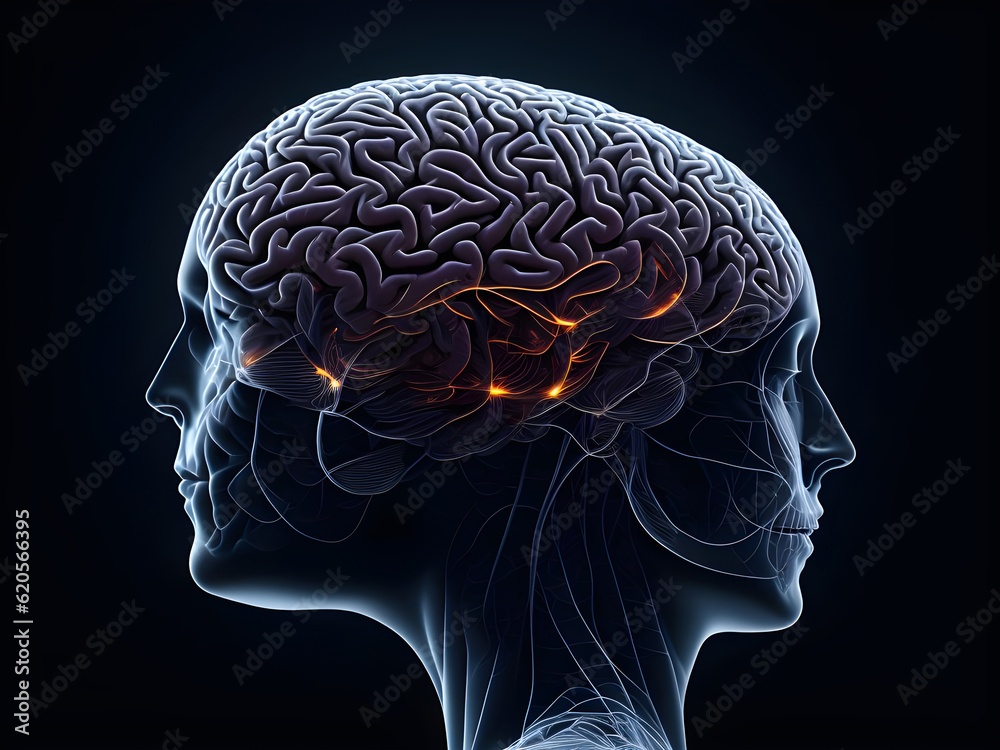 Obraz premium Human brain on mental idea mind Concept. Artificial Digital Brain big Data. Generative AI.