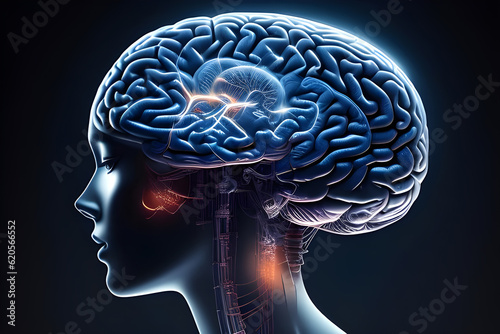 Human brain on mental idea mind Concept. Artificial Digital Brain big Data. Generative AI.