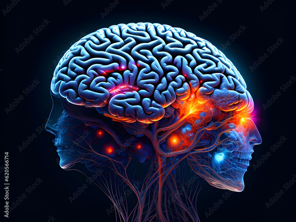 Human brain on mental idea mind Concept. Artificial Digital Brain big Data. Generative AI. Human brain on mental idea mind Concept. Artificial Digital Brain big Data. Generative AI.