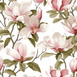 White magnolia flowers on white background, created using generative ai technology