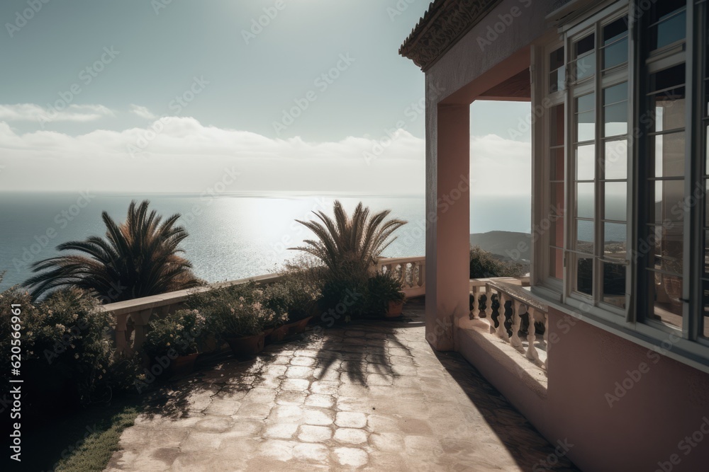 Modern villa and garden by seaside on sunny day, created using generative ai technology Modern villa and garden by seaside on sunny day, created using generative ai technology