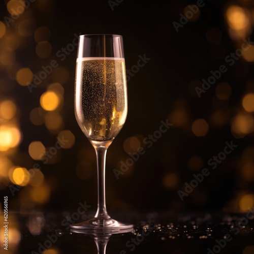 Close up of glass of champagne on dark background  created using generative ai technology