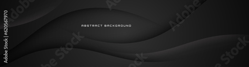 3D black geometric abstract background overlap layer on dark space with waves decoration. Minimalist modern graphic design element cutout style concept for banner, flyer, card, or brochure cover