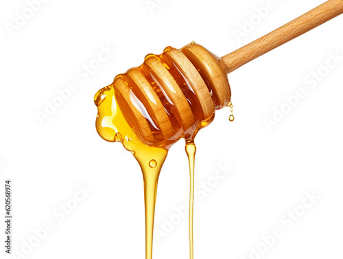 Honey dripping from dipper isolated on transparent or white background, png