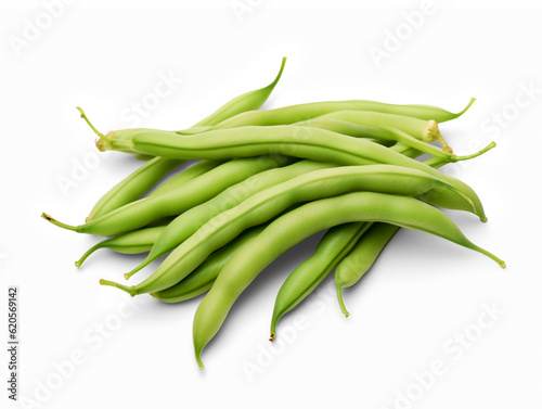 Pile of raw green beans isolated on transparent or white background, png