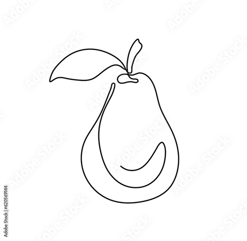 Vector isolated pear fruit with leaf one single contemporary line colorless black and white contour line easy drawing