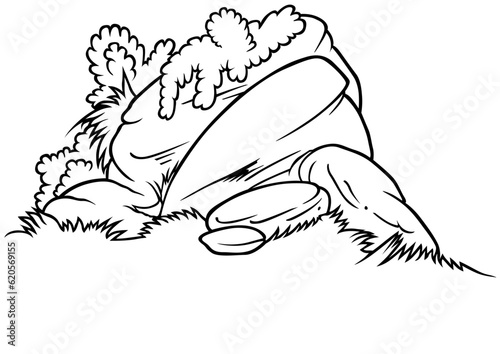 Drawing of Stones and Boulders in the Grass