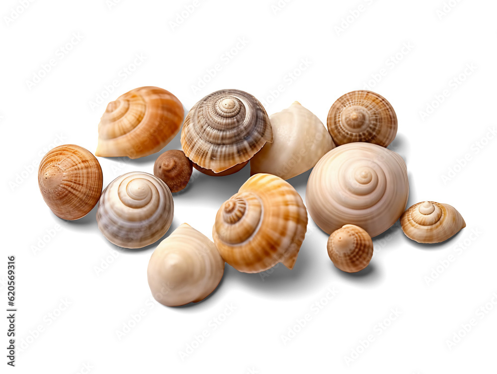 Sea shells isolated on transparent or white background, png