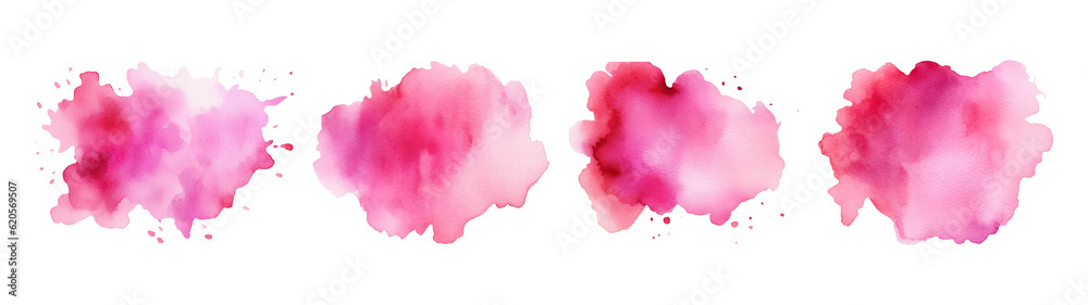 Pink watercolor stains isolated on transparent or white background, png