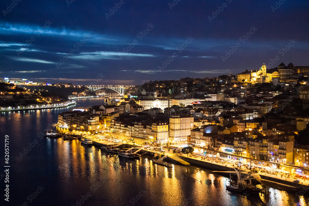 View of the City of Porto at night. Portugal
