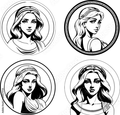 Aphrodite/Venus, greek-roman goddess of love, set of vector portraits