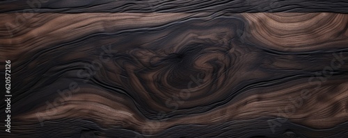 Walnut black wood texture detailed background, panorama. Generative Ai.