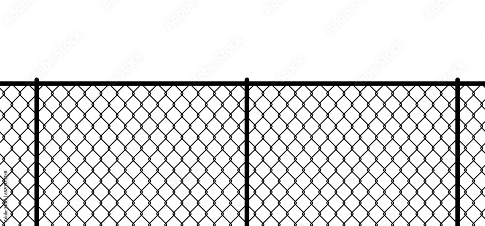 Steel wire chain, line fence. Chainlink fence. Safety fence pattern. Seamless chain link fence. Wire mesh steel icon. Grid metal chain-link. Metallic wired fence