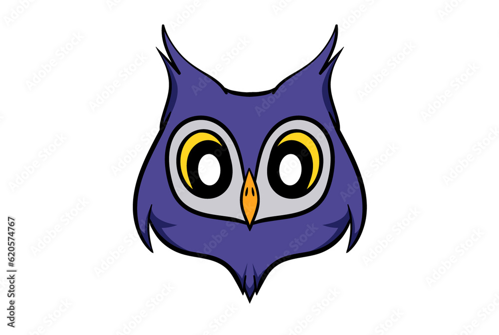 Owl animal head cartoon wildlife face character art