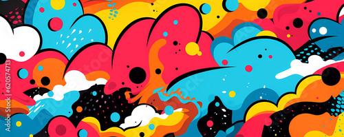 Comics illustration  retro and 90s style  pop art pattern  abstract crazy and psychedelic background  Generative AI