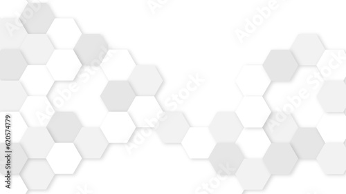 Abstract white and gray color shade embossed Hexagonal honeycomb pattern background with space for text. Abstract Technology, Futuristic Digital Hi-Tech Concept. Luxury white pattern