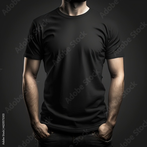 Plain black t-shirt for mockup in clean background. Generative ai. © MdTaher