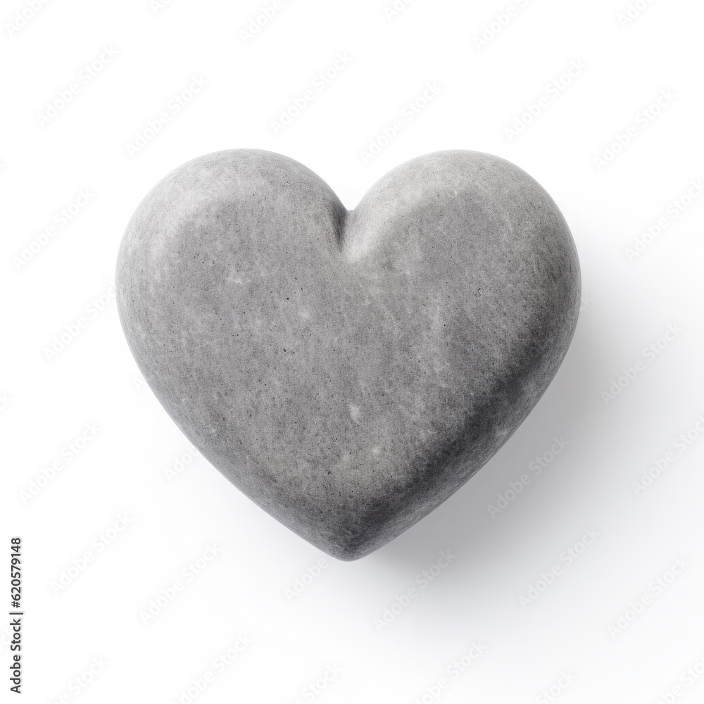 A heart shaped stone on a white surface. Generative AI.