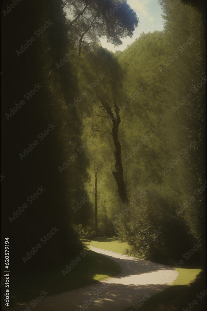 Fototapeta premium A Road In The Middle Of A Lush Green Forest