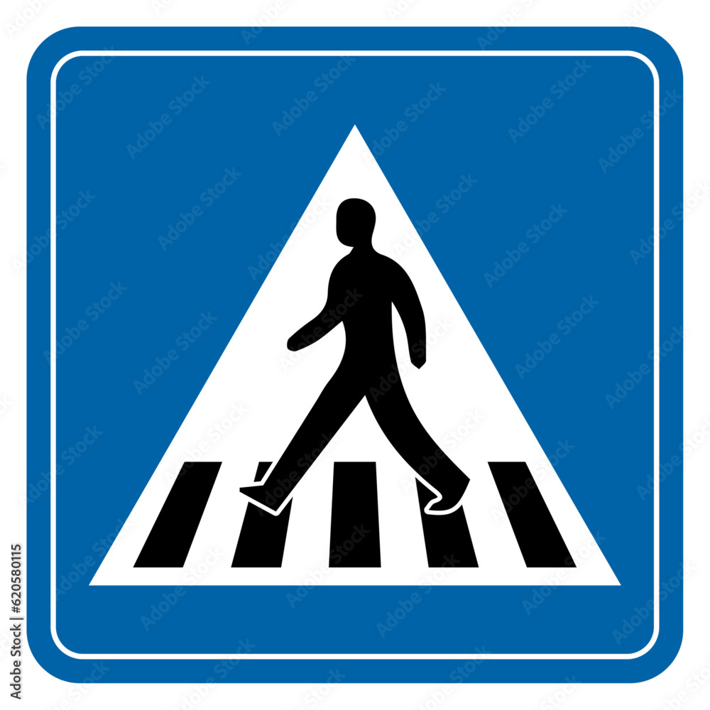 Vector graphic of pedestrian crossing road sign in blue and white colours Vector graphic of pedestrian crossing road sign in blue and white colours