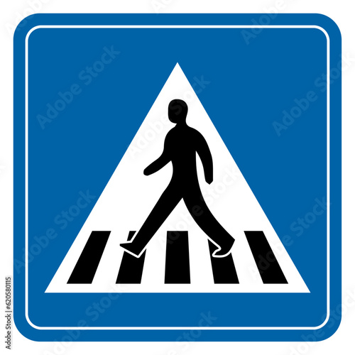 Vector graphic of pedestrian crossing road sign in blue and white colours