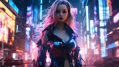 anime girl walking in the cyberpunk city at night © Demencial Studies