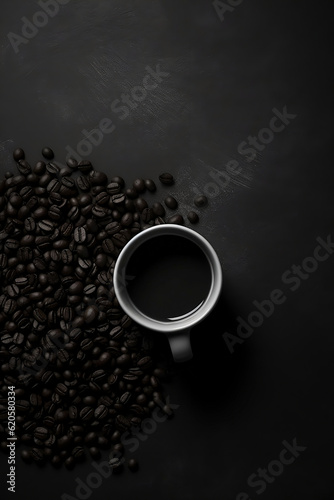 Obraz na płótnie Top view of coffee cup, and coffee beans. Generative AI. w salonie