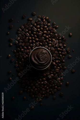 Obraz na płótnie Top view of coffee cup, and coffee beans. Generative AI. w salonie