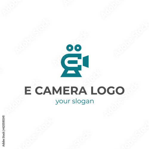 e Letter Movie Camera Logo, E Camera Logo Design, Vector Initial Letter Logo