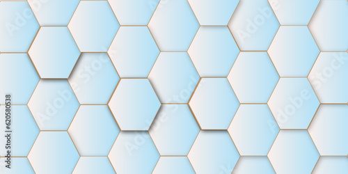Hexagonal cells gold onsky blue
 background Seamless wooden wall with pattern ,in the photo decorative finishing tiles for the sidewalk
