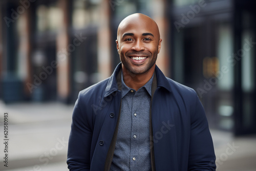 Generative ai friendly contemporary mixed race man outdoors smiling