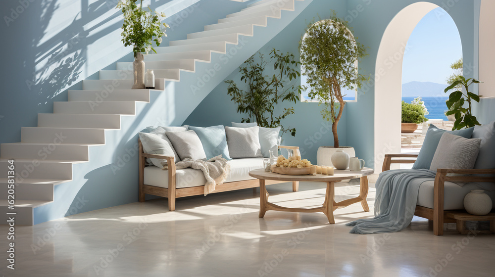 Obraz premium Entrance hall with staircase interior. Generative Ai