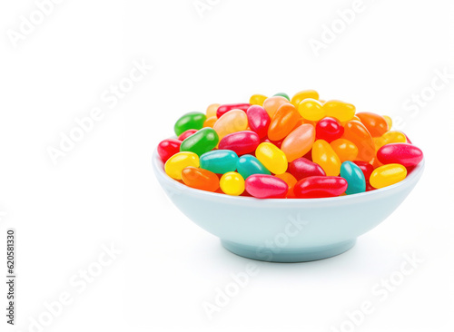 A Bowl of Jelly Beans Isolated on a white Background