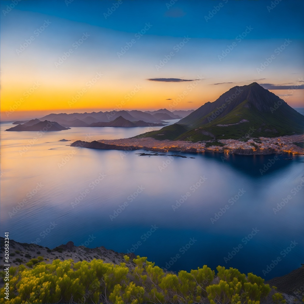 volcano islands at sunset - AI created