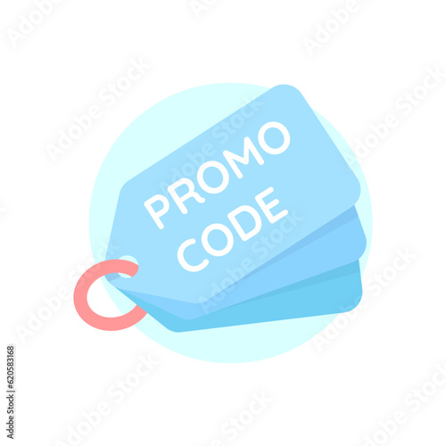 Blue promo code, discount, sale iocns on a white background. Flat design illustration. Vector graphics photo