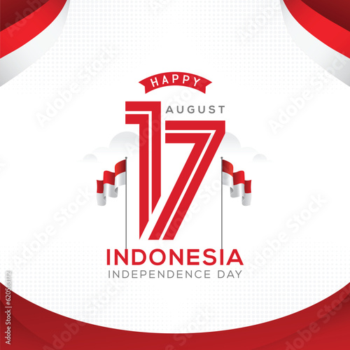 17 August. Hari kemerdekaan Indonesia means Indonesian independence day poster and banner celebration