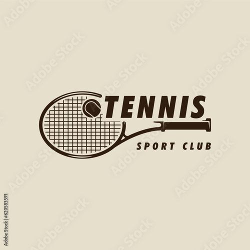 racket and ball of tennis logo vintage vector illustration template icon graphic design. sport sign or symbol for club or tournament concept